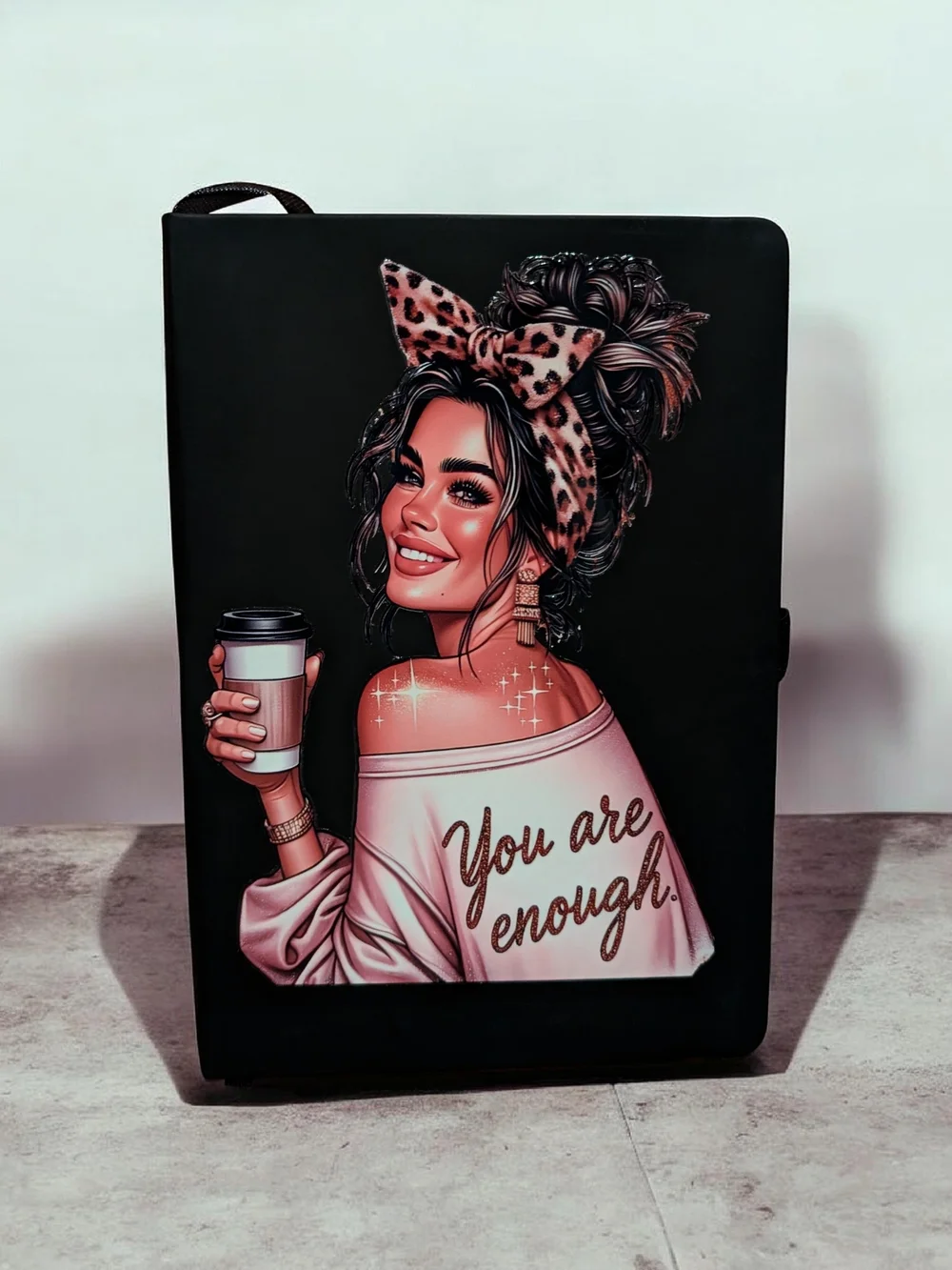 You Are Enough Pink Leopard Headband Girl Notebook